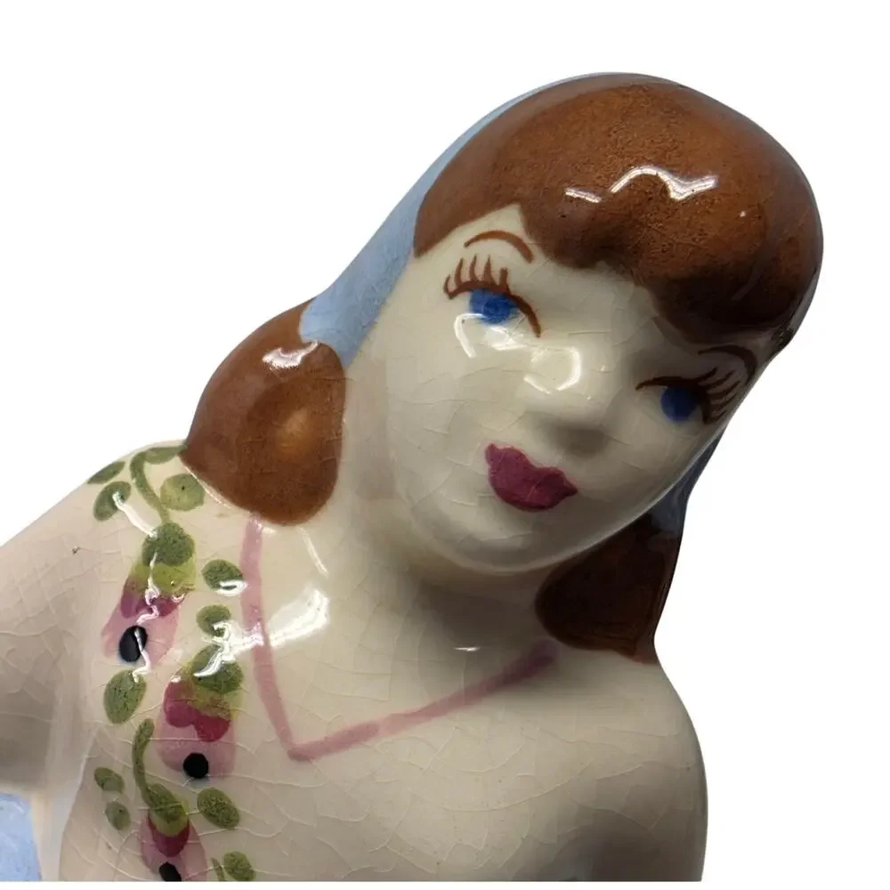 Vintage Art Deco Style Lady Figural Vase Planter Hand Painted Ceramic 9.75